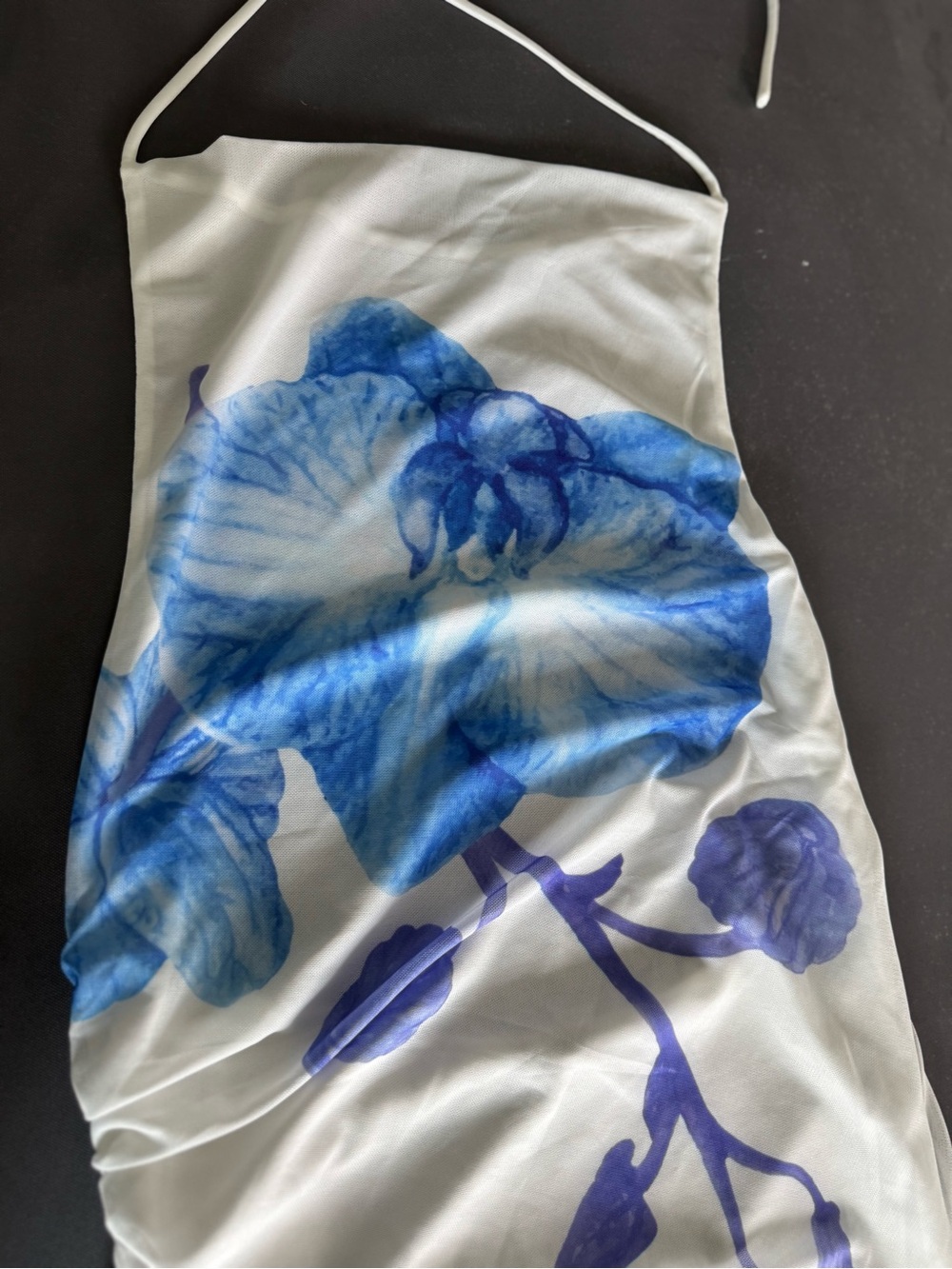 Windsor White Halter Backless Dress with Blue Floral Print